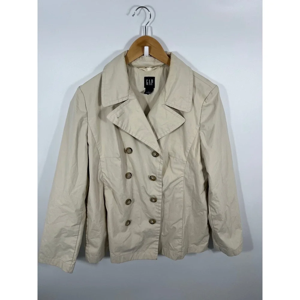 Gap Double Breasted Cropped Trench Coat Womens L Beige 90s Minimalist Capsule